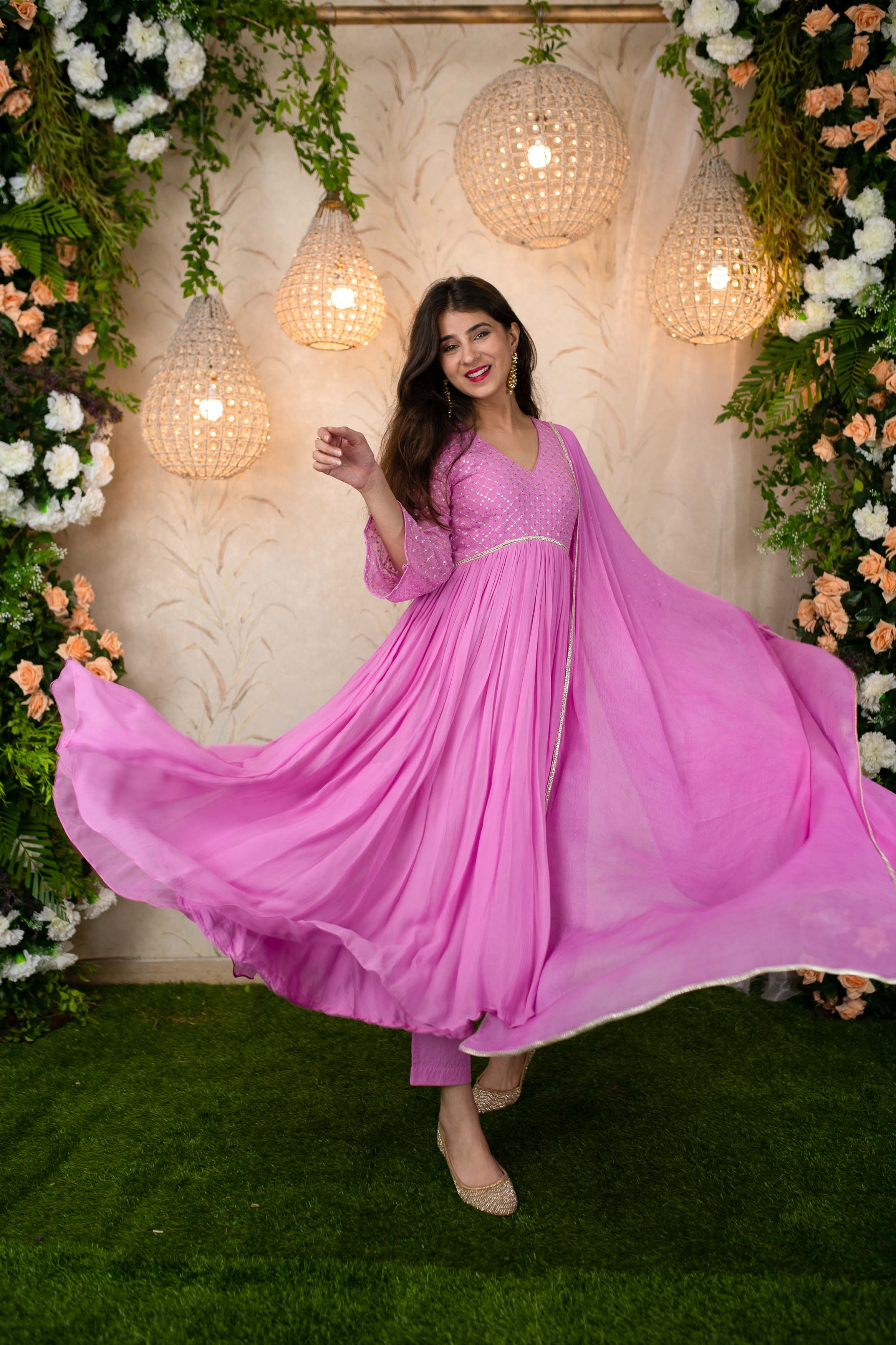 Women's Lavender Pink Flared Anarkali - Label Shaurya Sanadhya