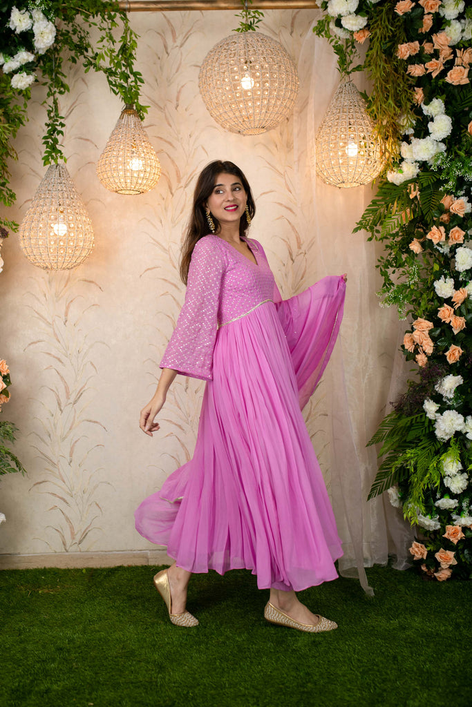 Women's Lavender Pink Flared Anarkali