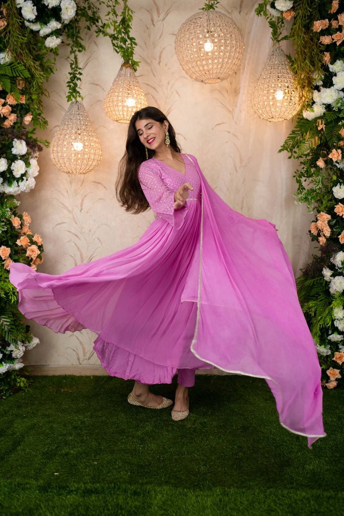 Women's Lavender Pink Flared Anarkali