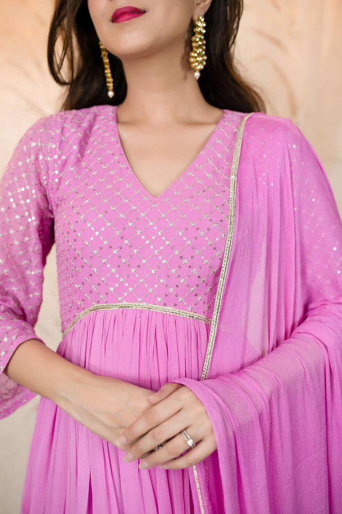 Women's Lavender Pink Flared Anarkali