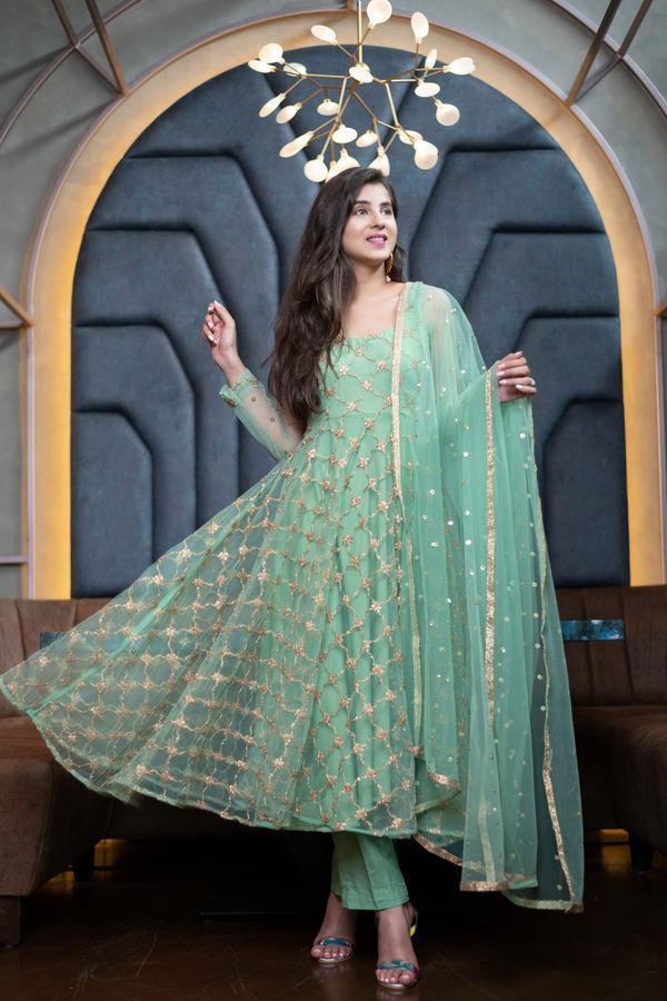 Women's Mint Green Anarkali Kurta Set