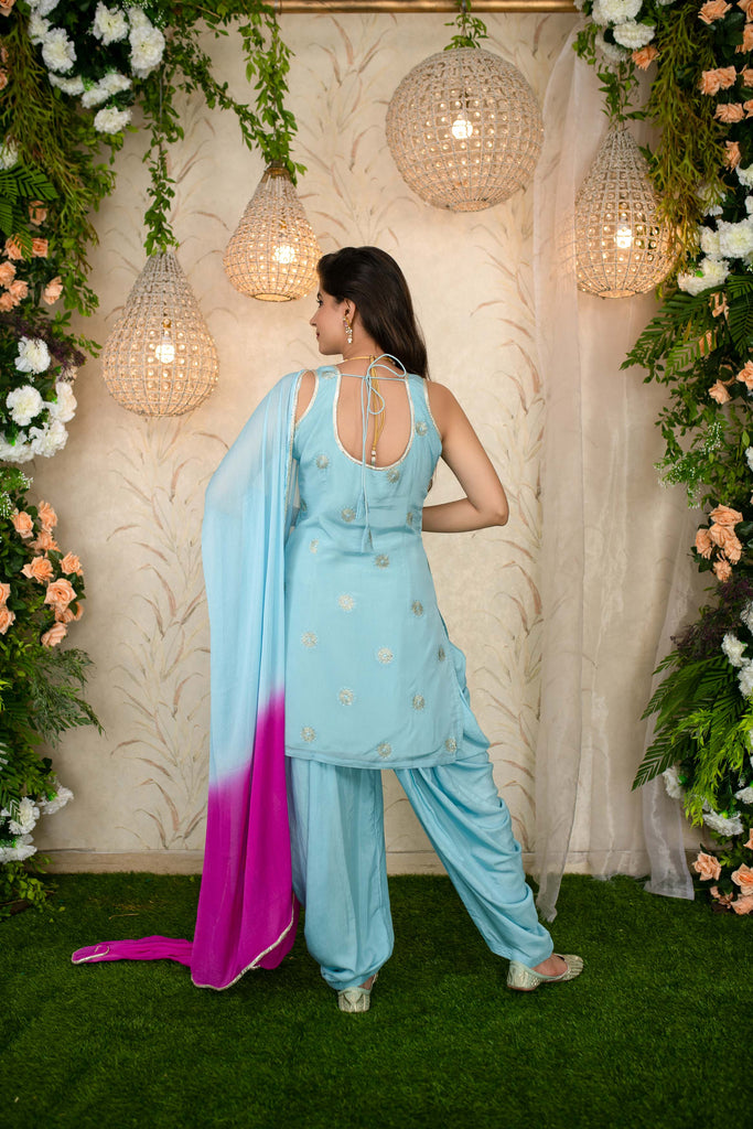 Women's Ice blue And Pink Patialla