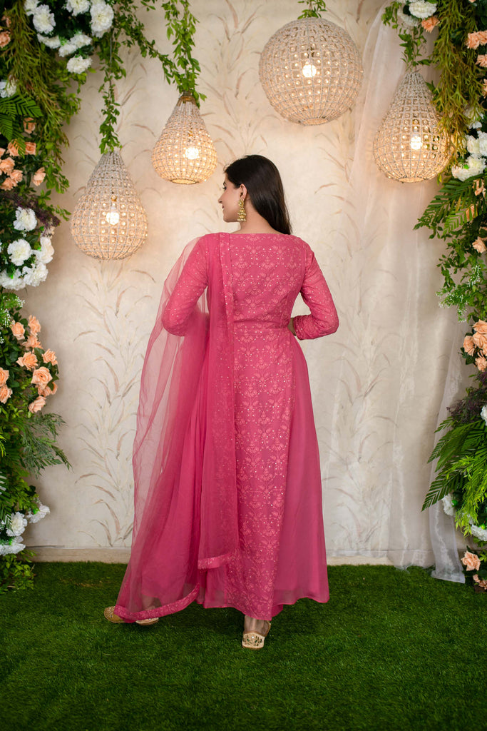 Women's Blush Pink Gathered Long Anarkali