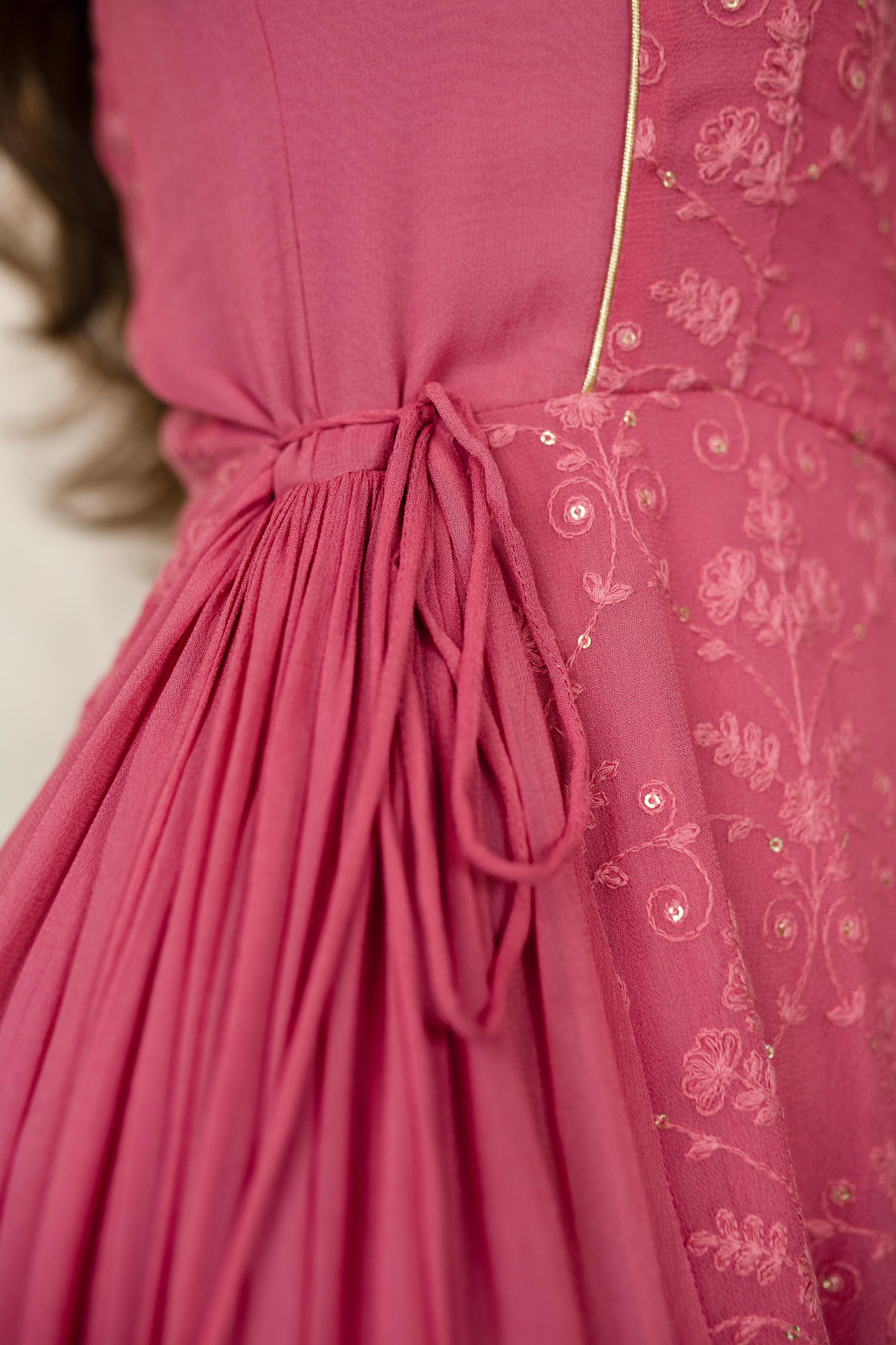 Women's Blush Pink Gathered Long Kurta - Label Shaurya Sanadhya