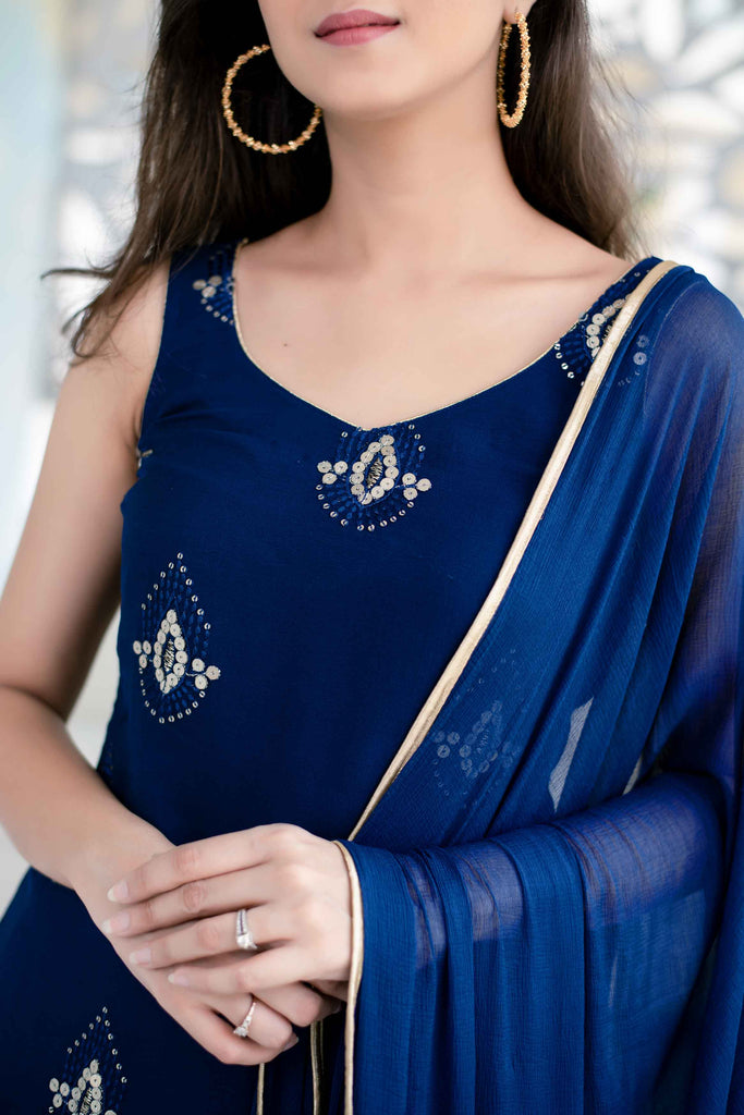 Women's Deep Blue Patiala Set (3pcs set)