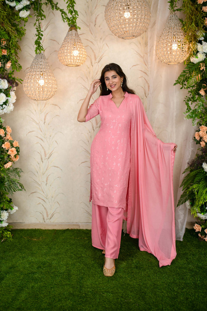Women's Peach Water Sequin Kurta