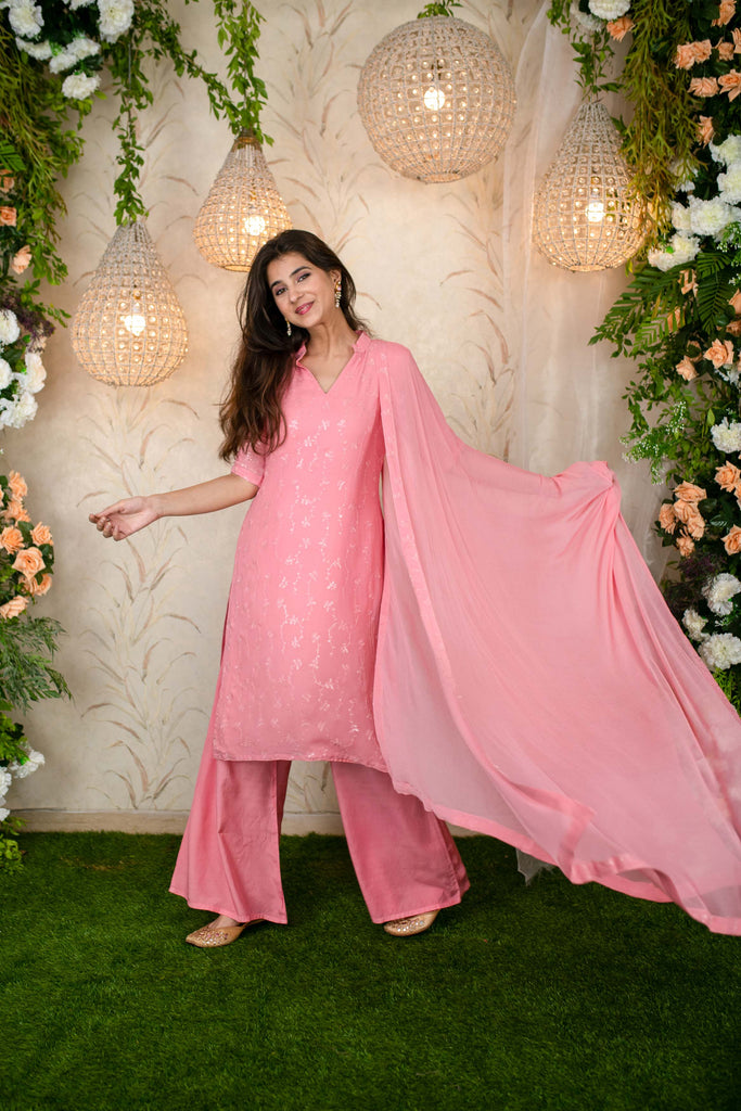 Women's Peach Water Sequin Kurta