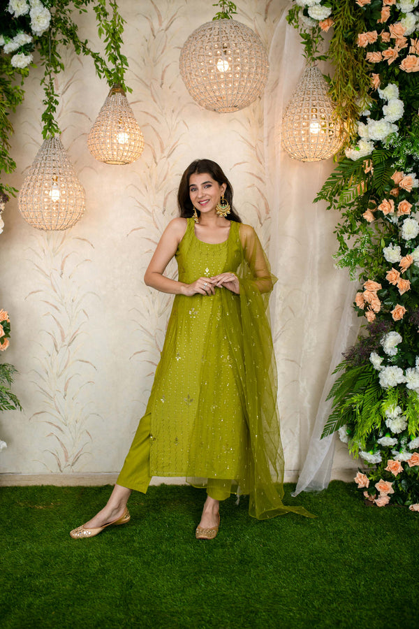 Women's Mehendi Green Kurta Set