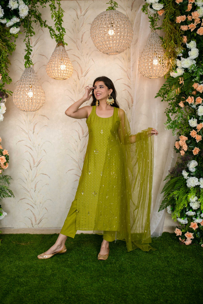 Women's Mehendi Green Kurta Set