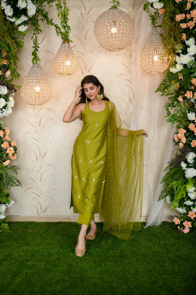Women's Mehendi Green Kurta Set