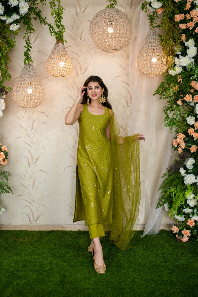 Women's Mehendi Green Kurta Set