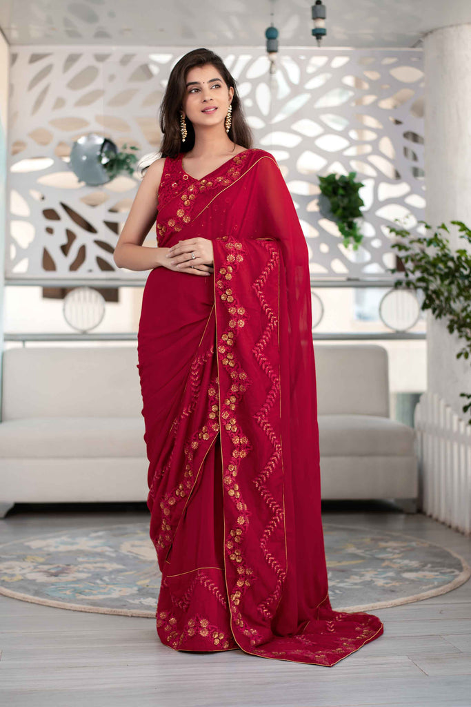 Women's Maroon Saree