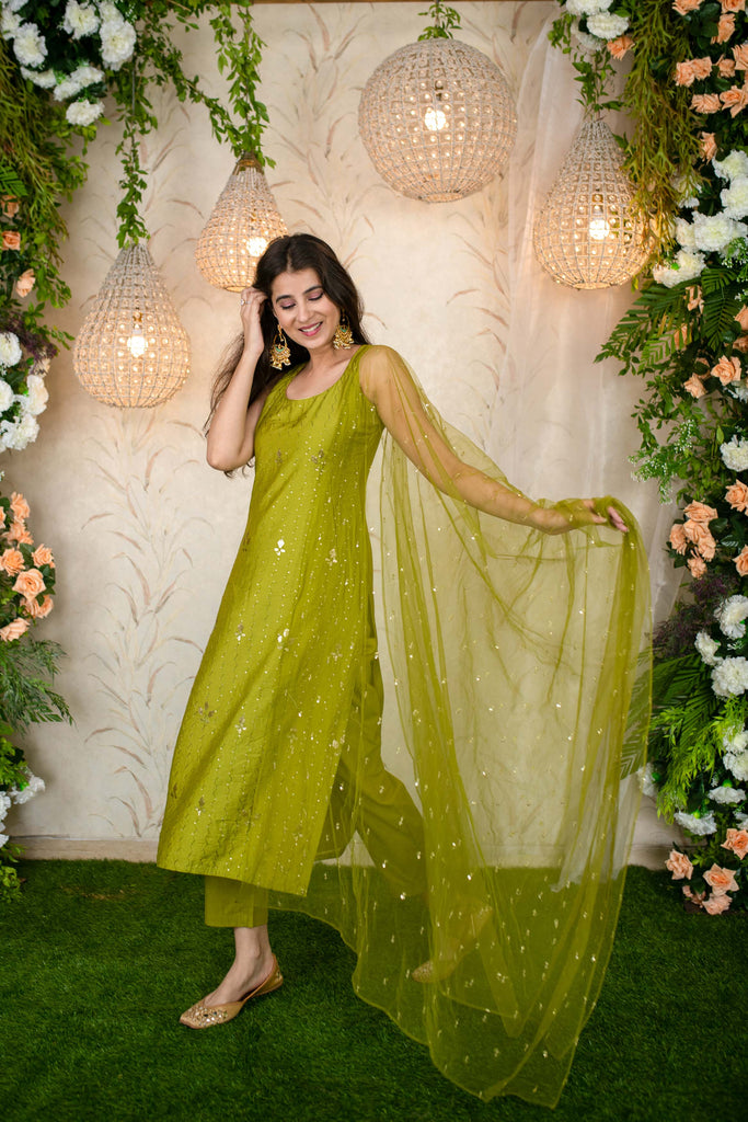 Women's Mehendi Green Kurta Set