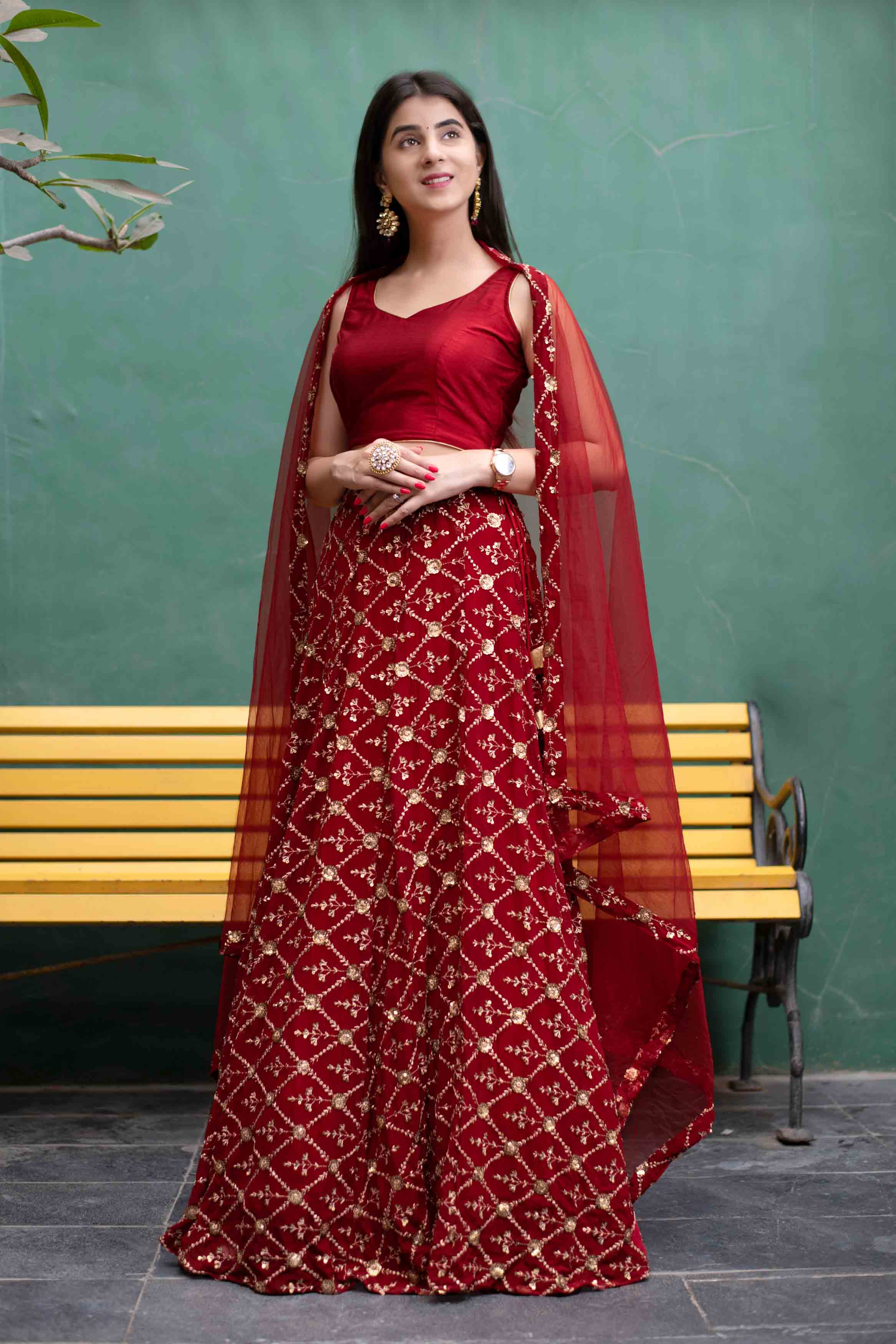 Buy Magenta Net Embroidery Thread Leaf Neck Zari Work Lehenga Set For Women  by LASHKARAA Online at Aza Fashions.