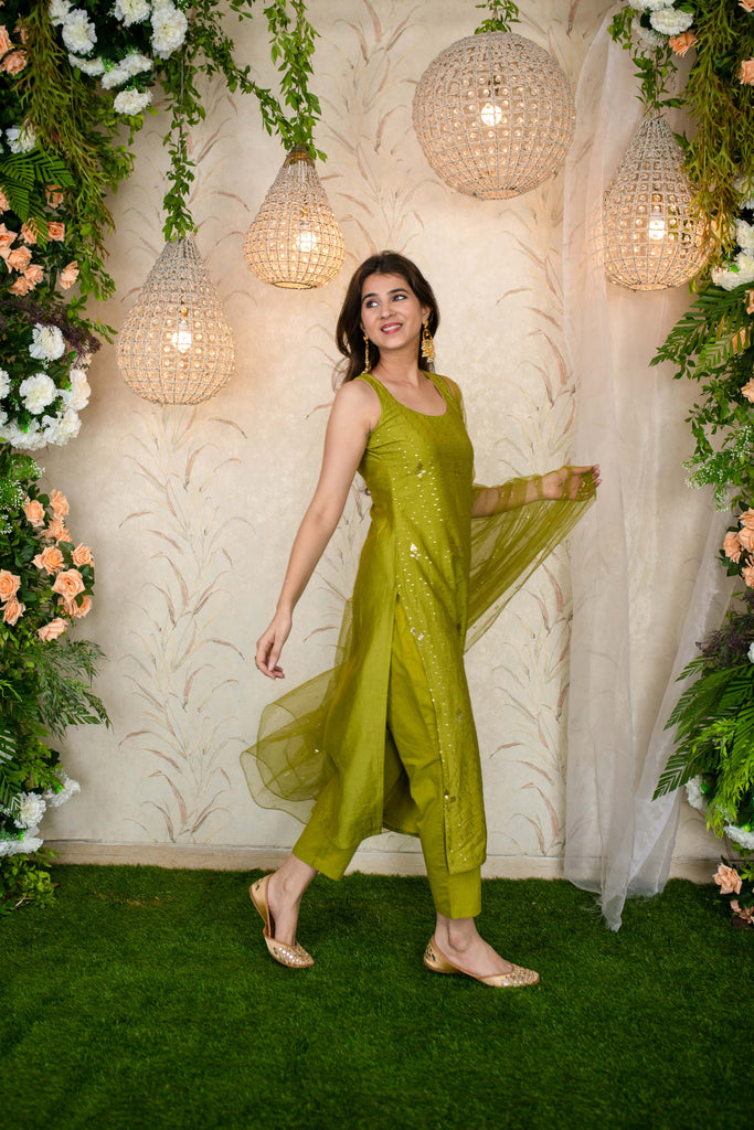 Women's Mehendi Green Kurta Set