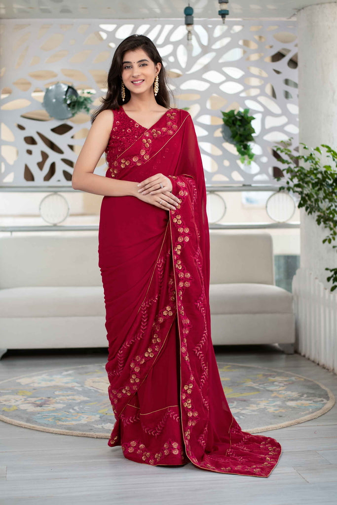Women's Maroon Saree