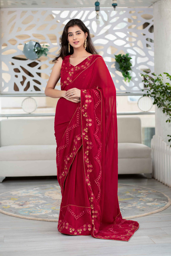 Women's Maroon Saree
