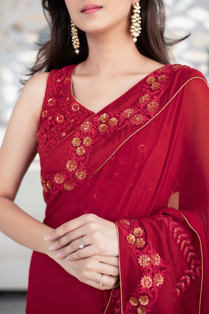 Women's Maroon Saree