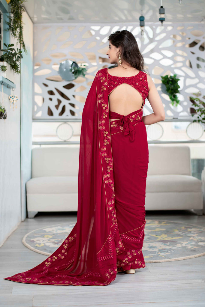 Women's Maroon Saree