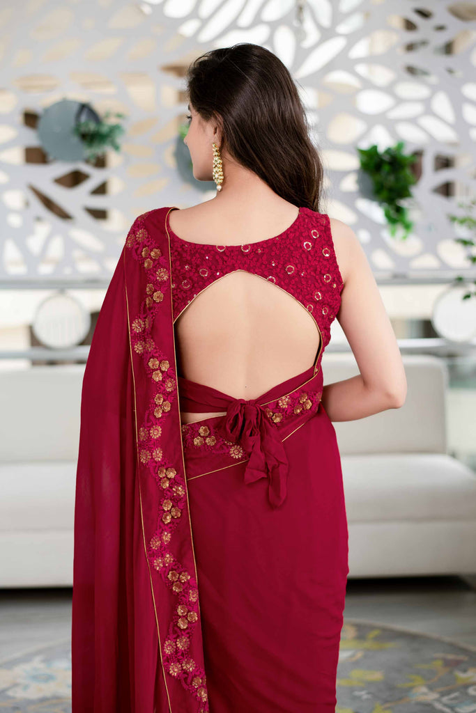 Women's Maroon Saree