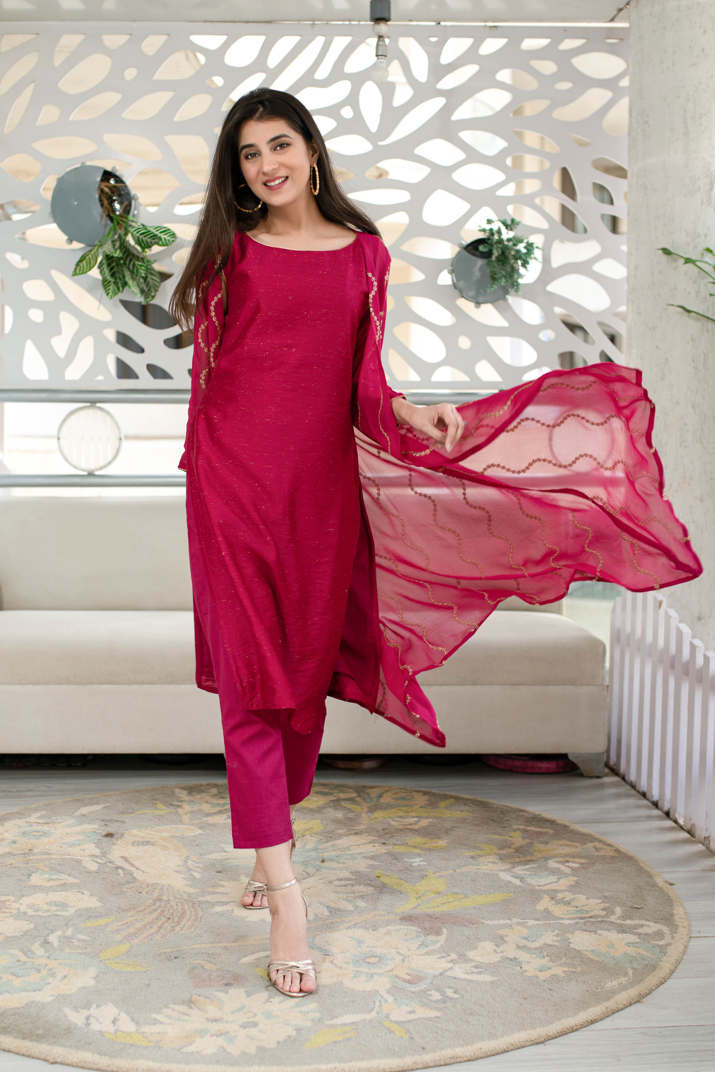 Women's Pink Kurta Pant With Overcoat (3pcs set) - Label Shaurya Sanadhya