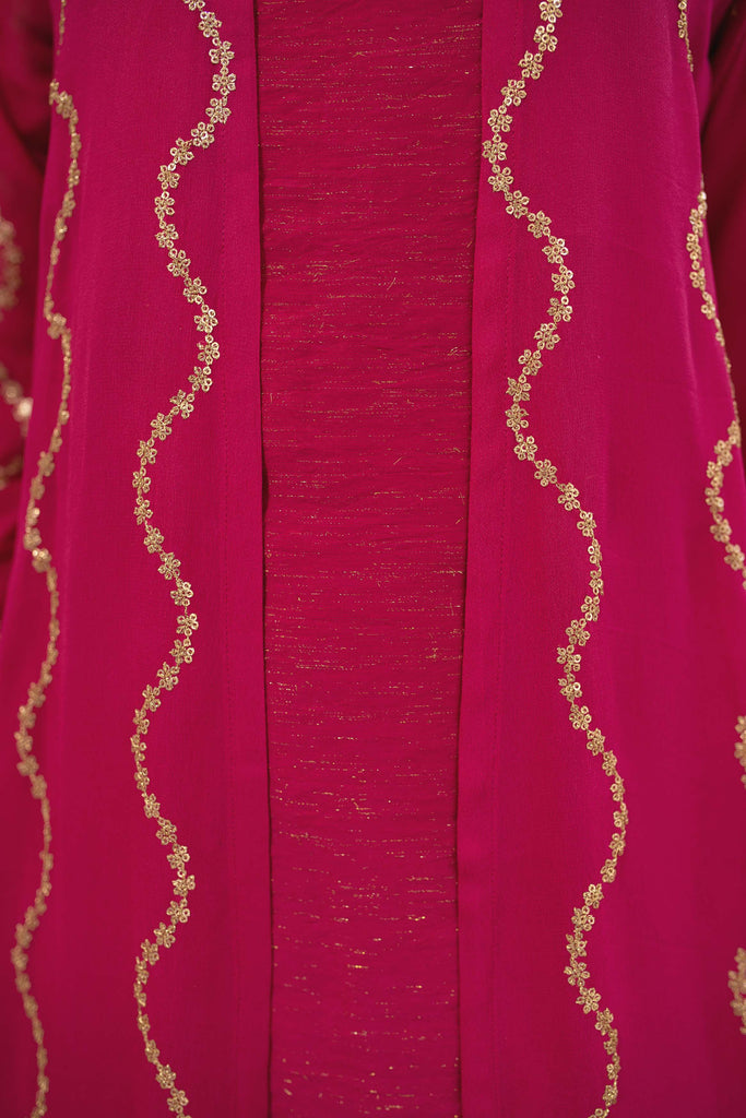 Women's Pink Kurta Pant With Overcoat (3pcs set)