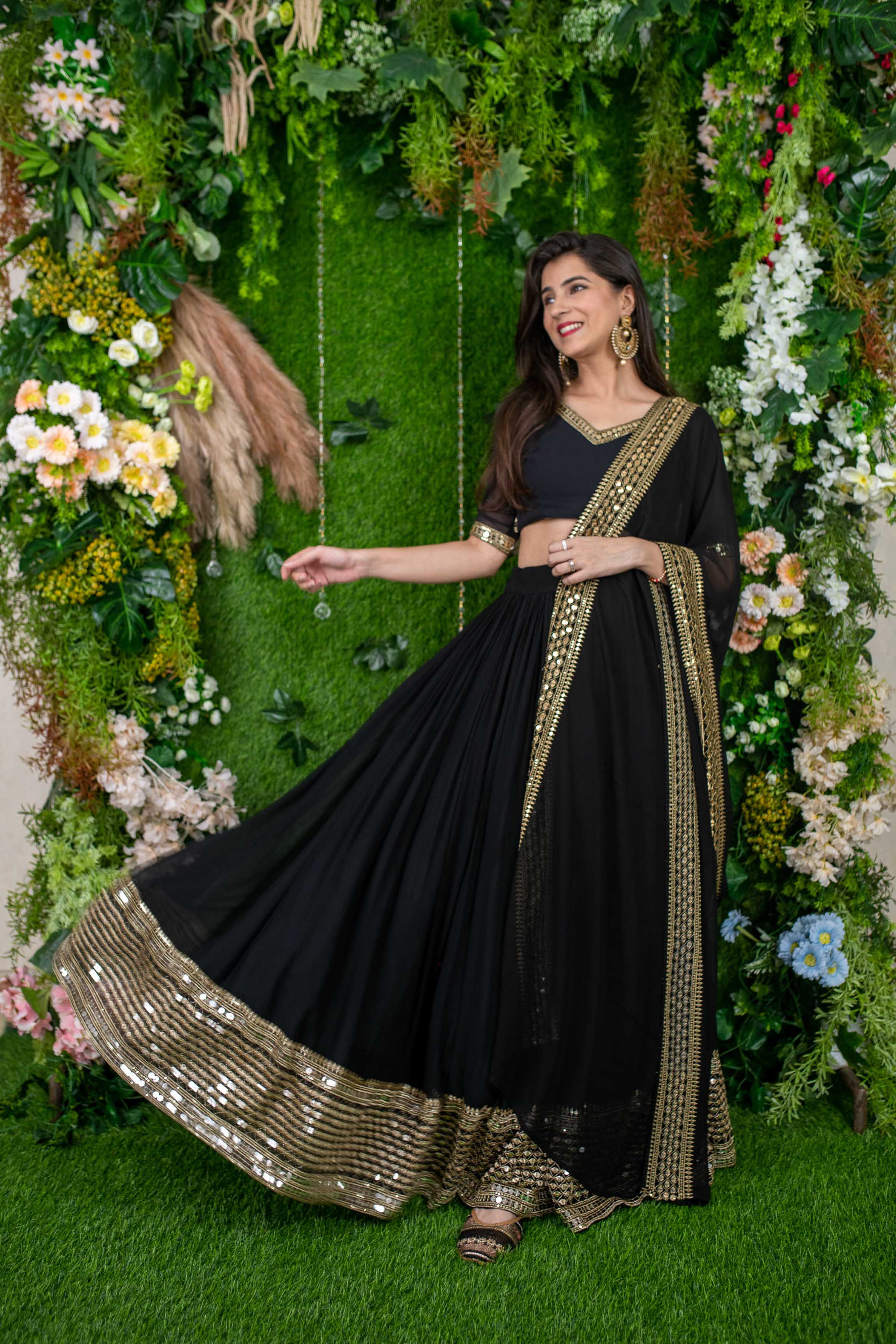 Buy Black & Beige Sarvada Embroidered Lehenga Set Online - RI.Ritu Kumar  India Store View