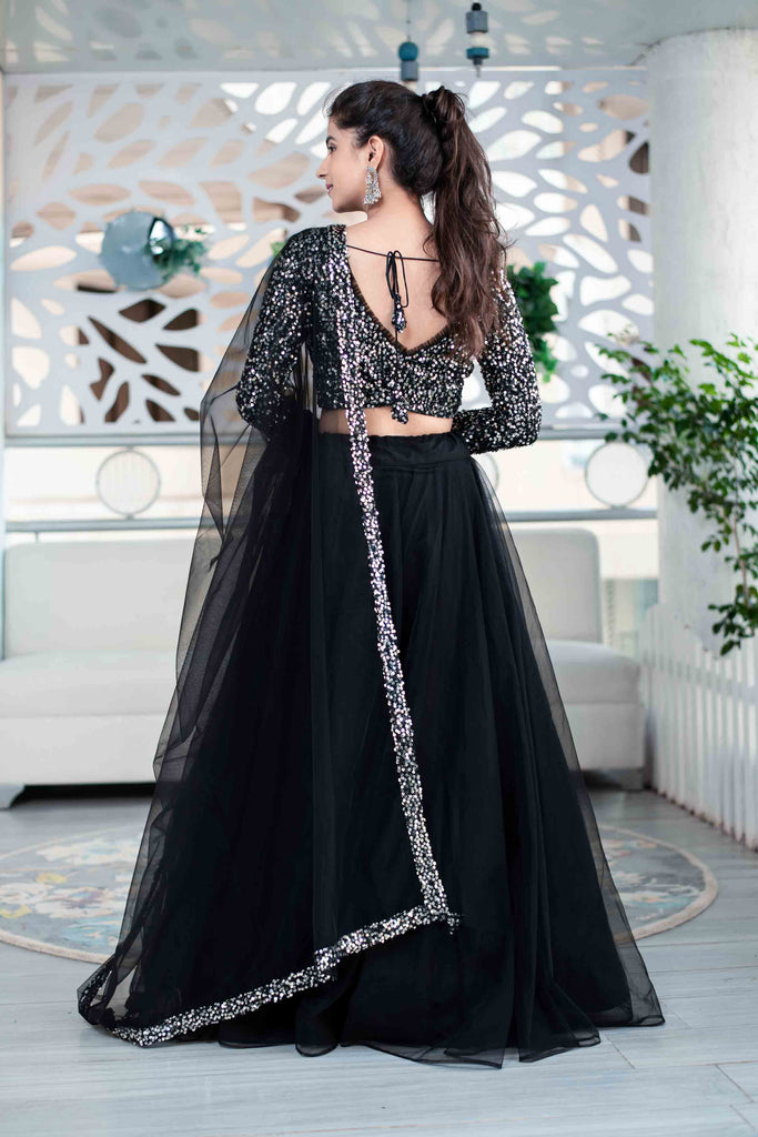 Women's Black And Silver Lehenga
