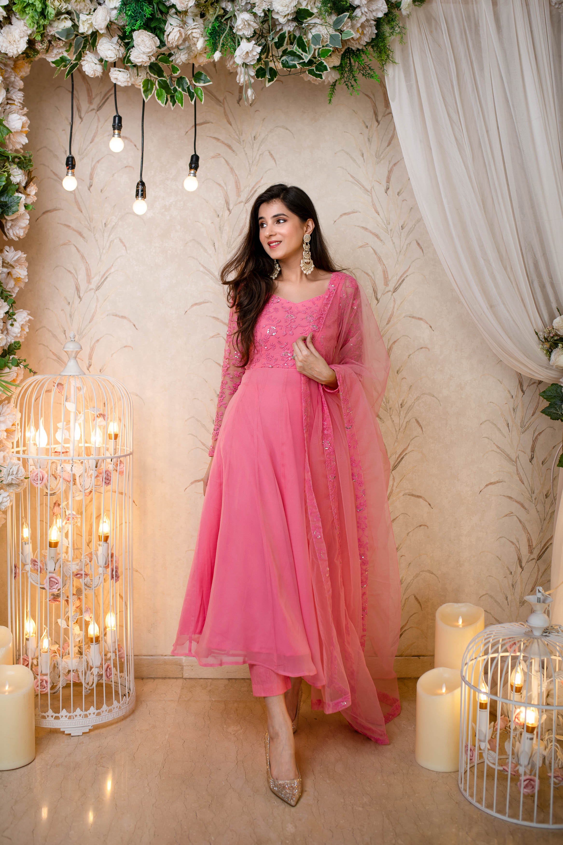 Women's Baby Pink Anarkali (3 Pc Set) - Label Shaurya Sanadhya