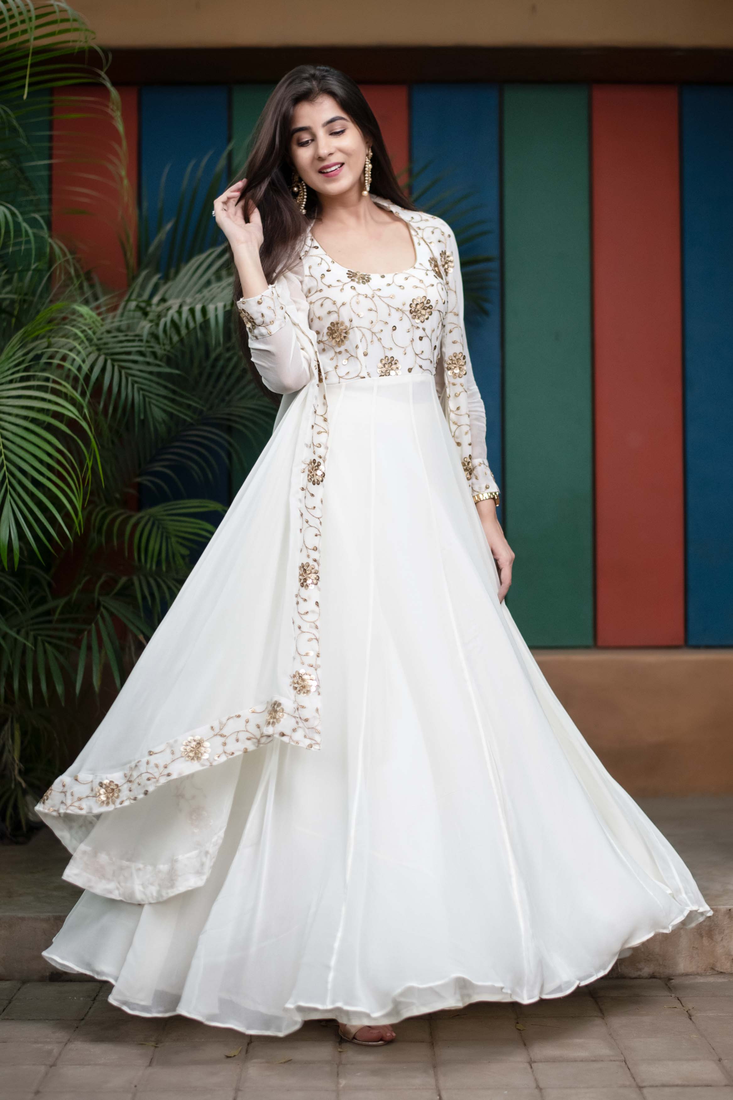 Buy Women's Off White Jacket Gown With Sequin And Zari Work ( Set Of 2) - Label Shaurya Sandhya | Trendia White / S | Trendia Global Buy Women's Off White Jacket Gown With Sequin And Zari Work ( Set Of 2) - Label Shaurya Sandhya | Trendia White / S | Trendia Global