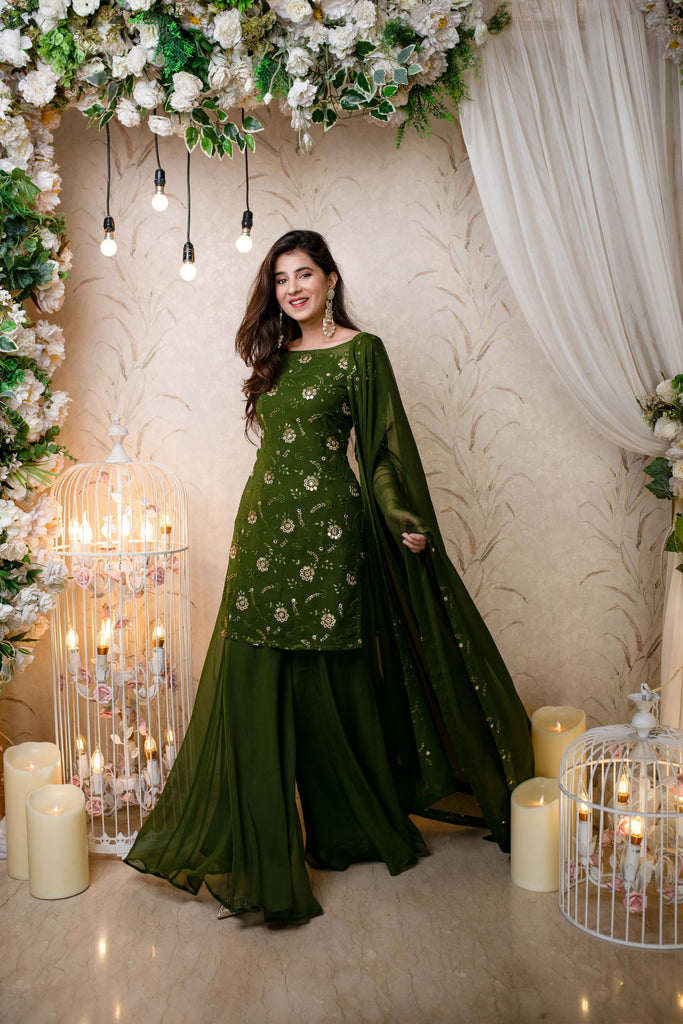 Women's Olive Kurta With Palazzo (3pcs set)
