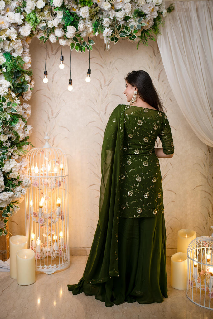 Women's Olive Kurta With Palazzo (3pcs set)