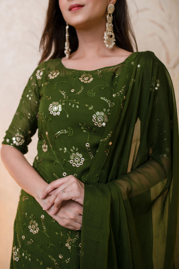 Women's Olive Kurta With Palazzo (3pcs set)