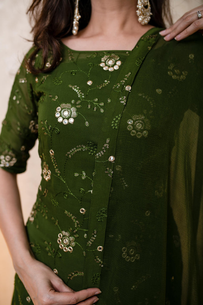 Women's Olive Kurta With Palazzo (3pcs set)