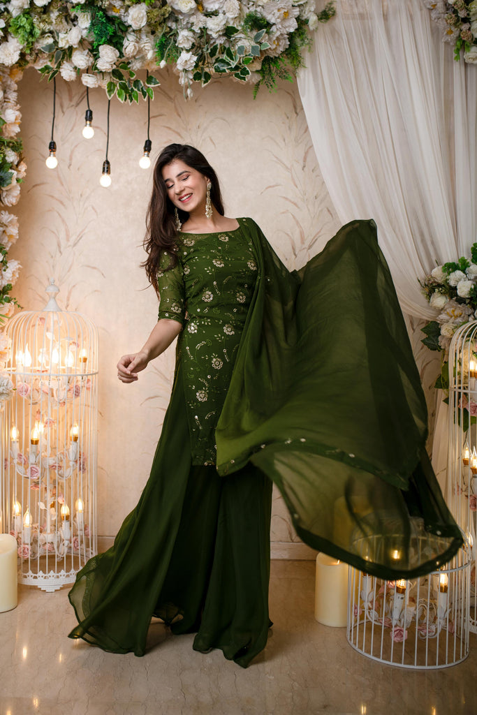 Women's Olive Kurta With Palazzo (3pcs set)