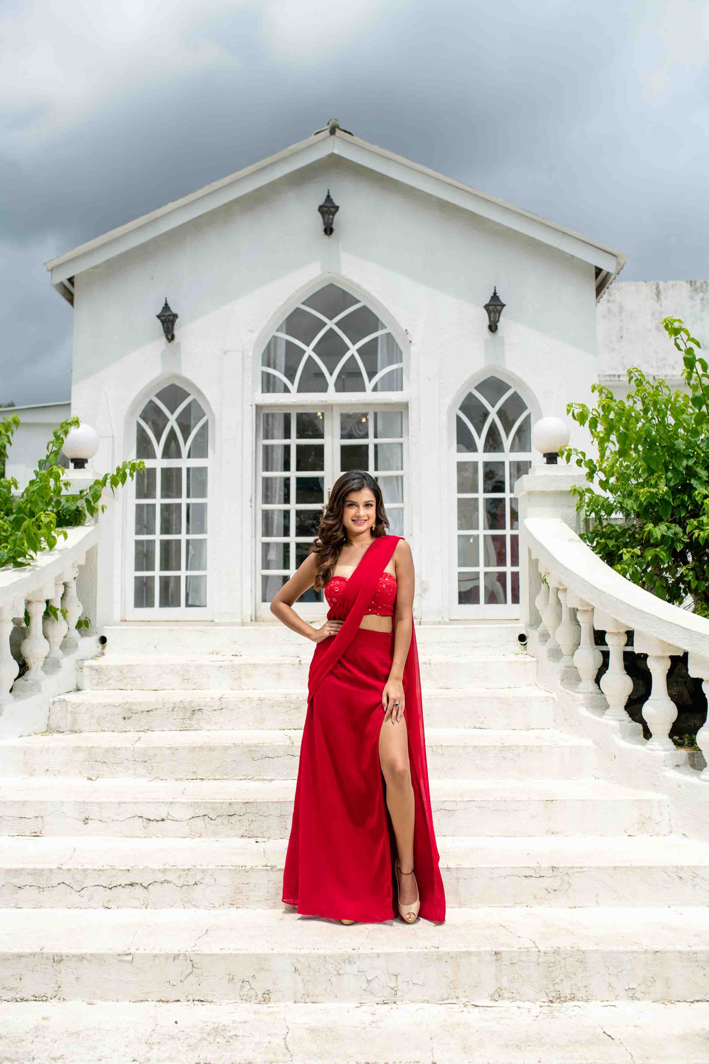 Women's Red Skirt Slit Saree - Label Shaurya Sanadhya