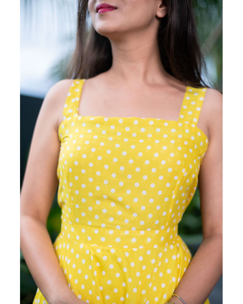 Women's Polka Dot Bow Tie Dress Yellow - Shauraya Sanadhya
