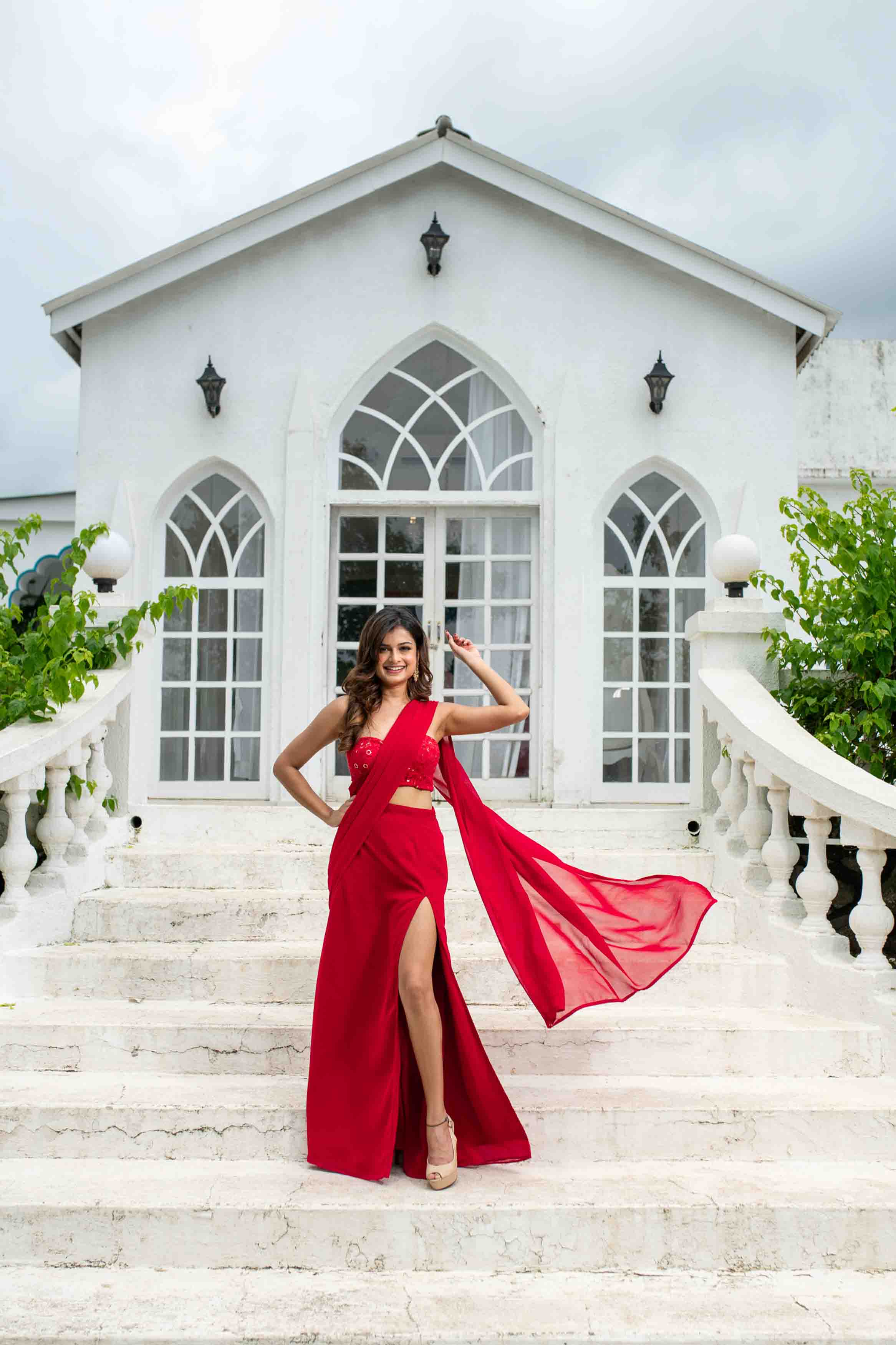 Women's Red Skirt Slit Saree - Label Shaurya Sanadhya
