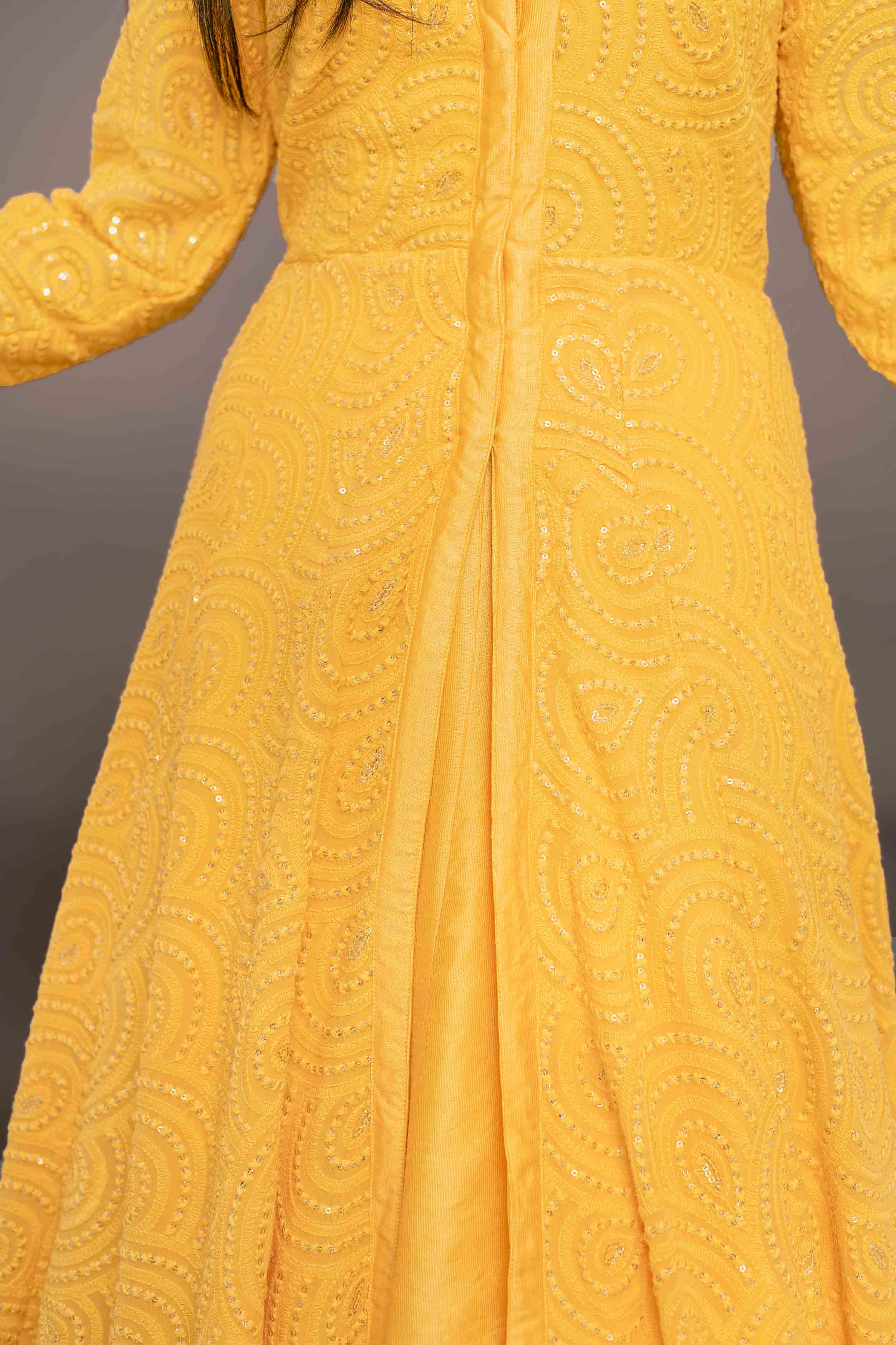 Women's Yellow Thread Work Anarkali With Chanderi Skirt (2pc Set) - Label Shaurya Sanadhya