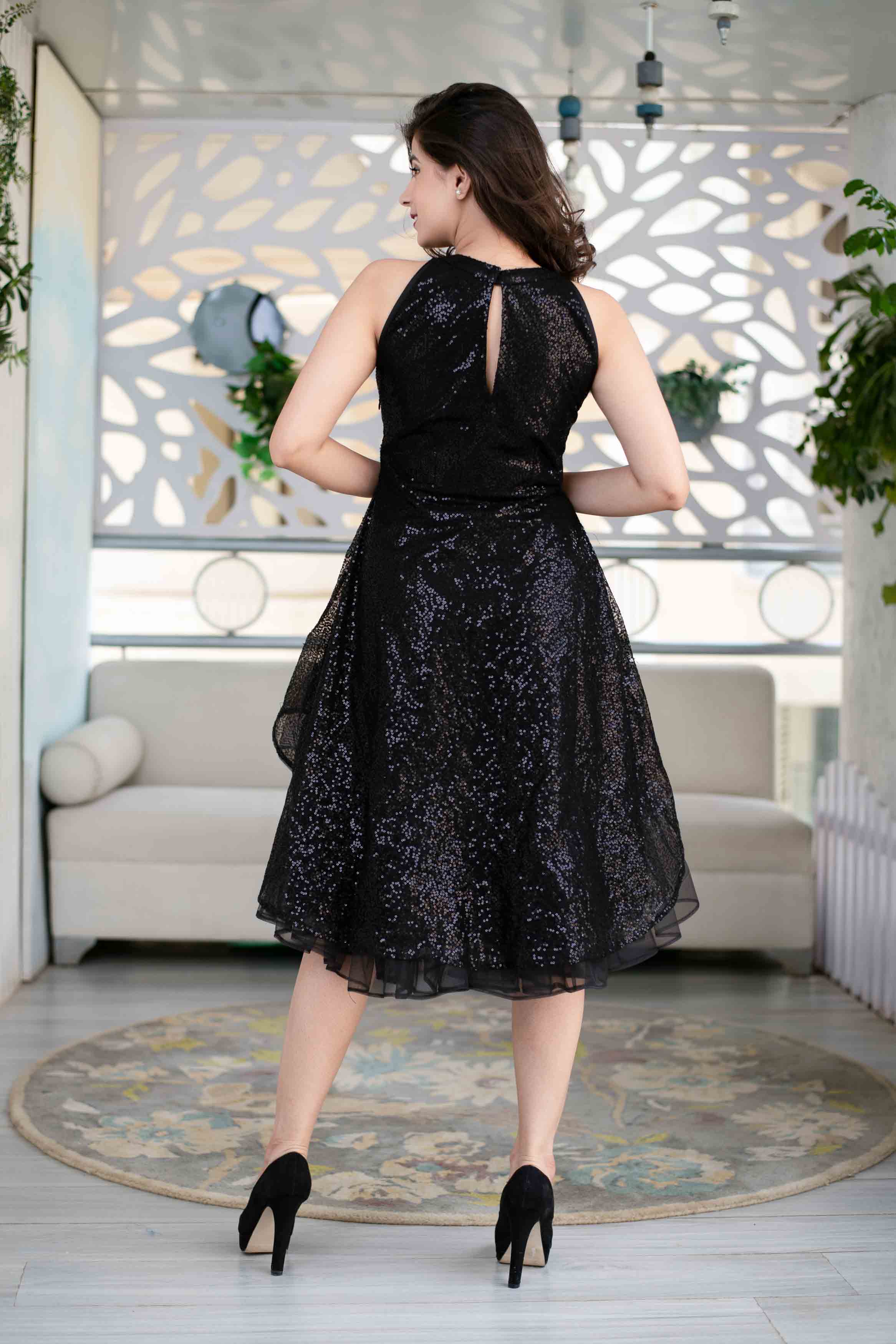 black sequin high low dress Black Sequins Mermaid High Low Lace-up Party Dress, Black Sequins Formal Dress