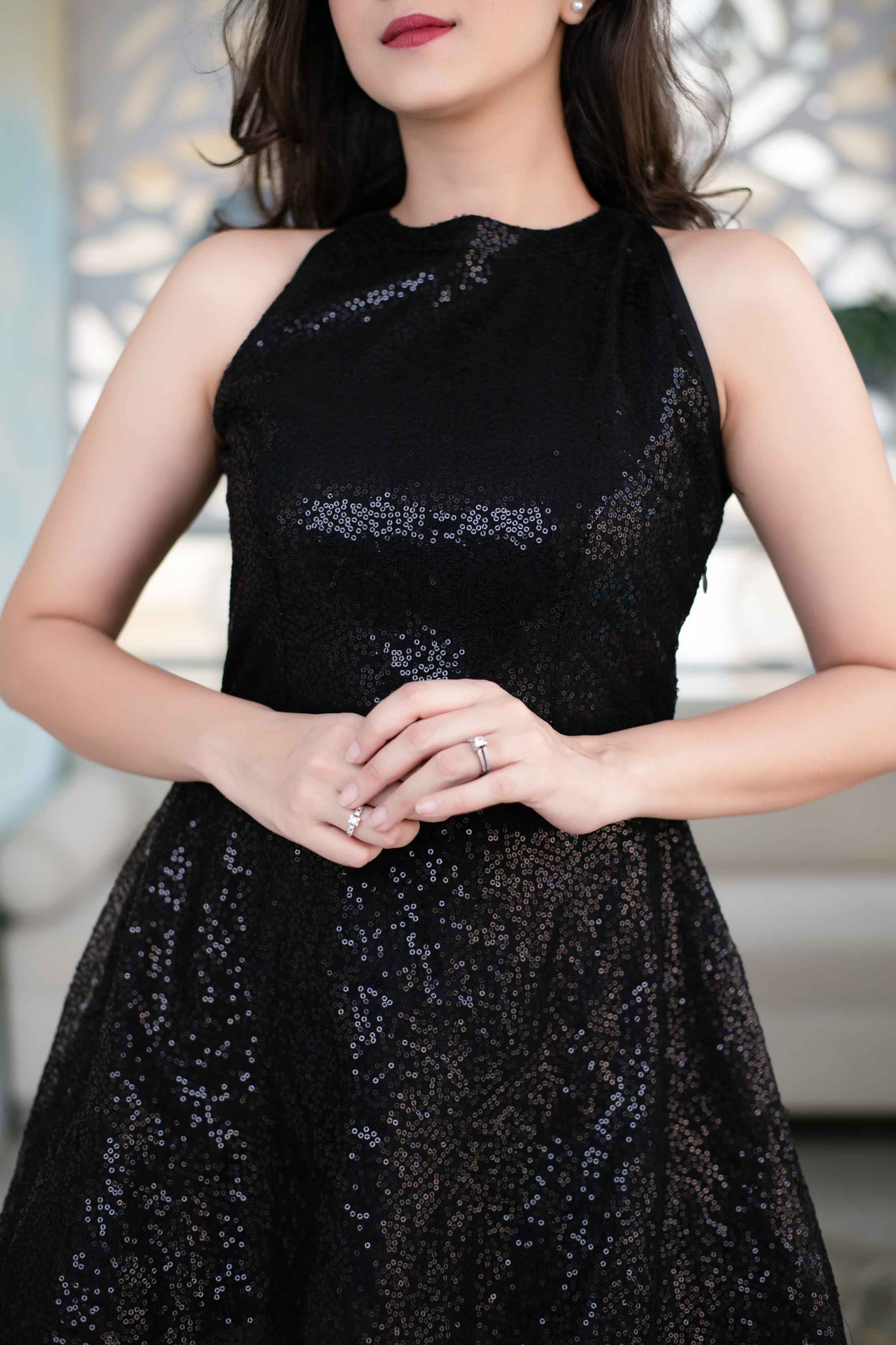 Women's Black Sequin High Low Dress - Label Shaurya Sanadhya
