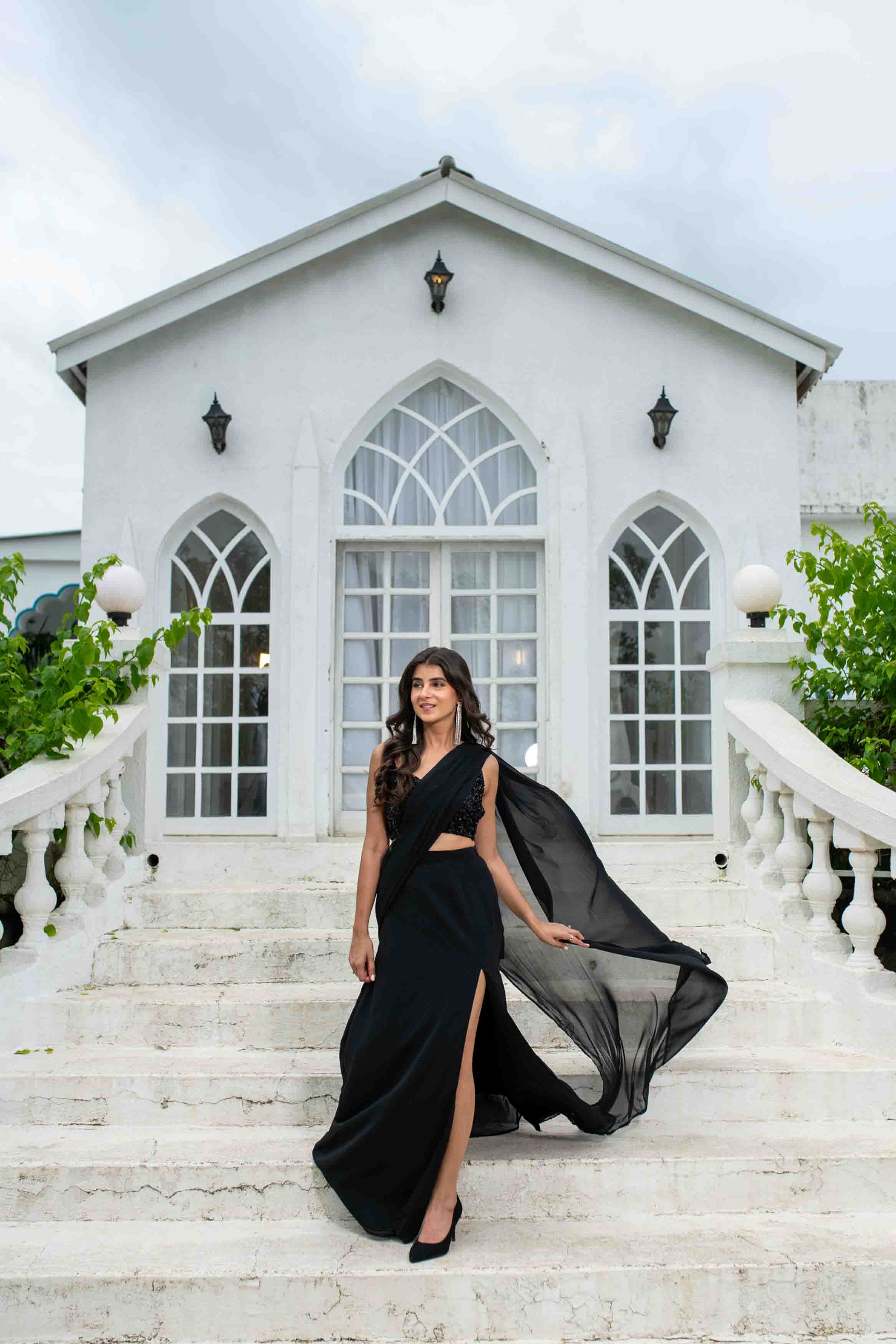 Women's Black Skirt Slit Saree - Label Shaurya Sanadhya