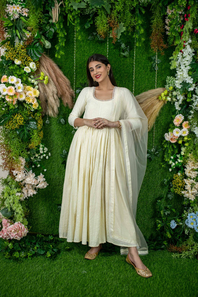 Women's Dolly White Thread Work Anarkali