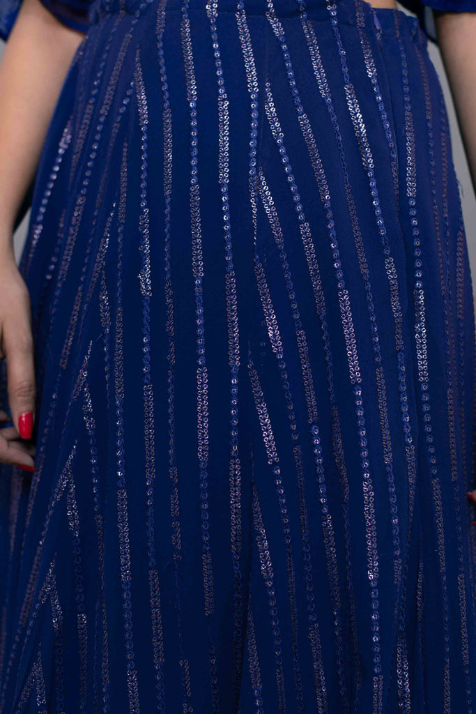 Women's Ink Blue Ruffle Crop Top With Skirt (2pc Set)