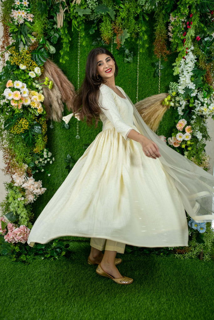 Women's Dolly White Thread Work Anarkali
