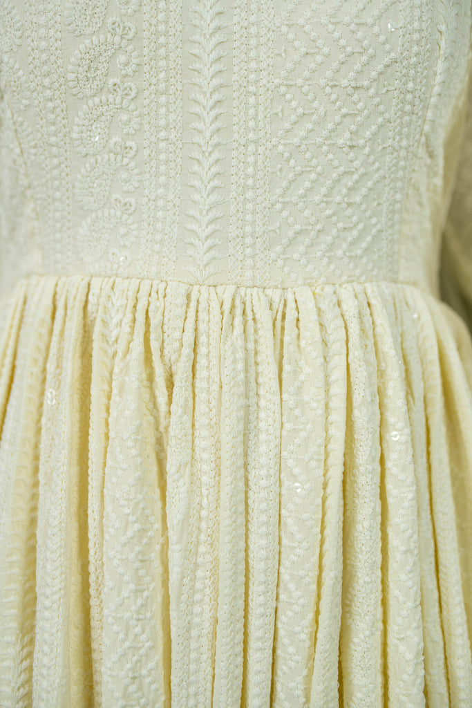 Women's Dolly White Thread Work Anarkali
