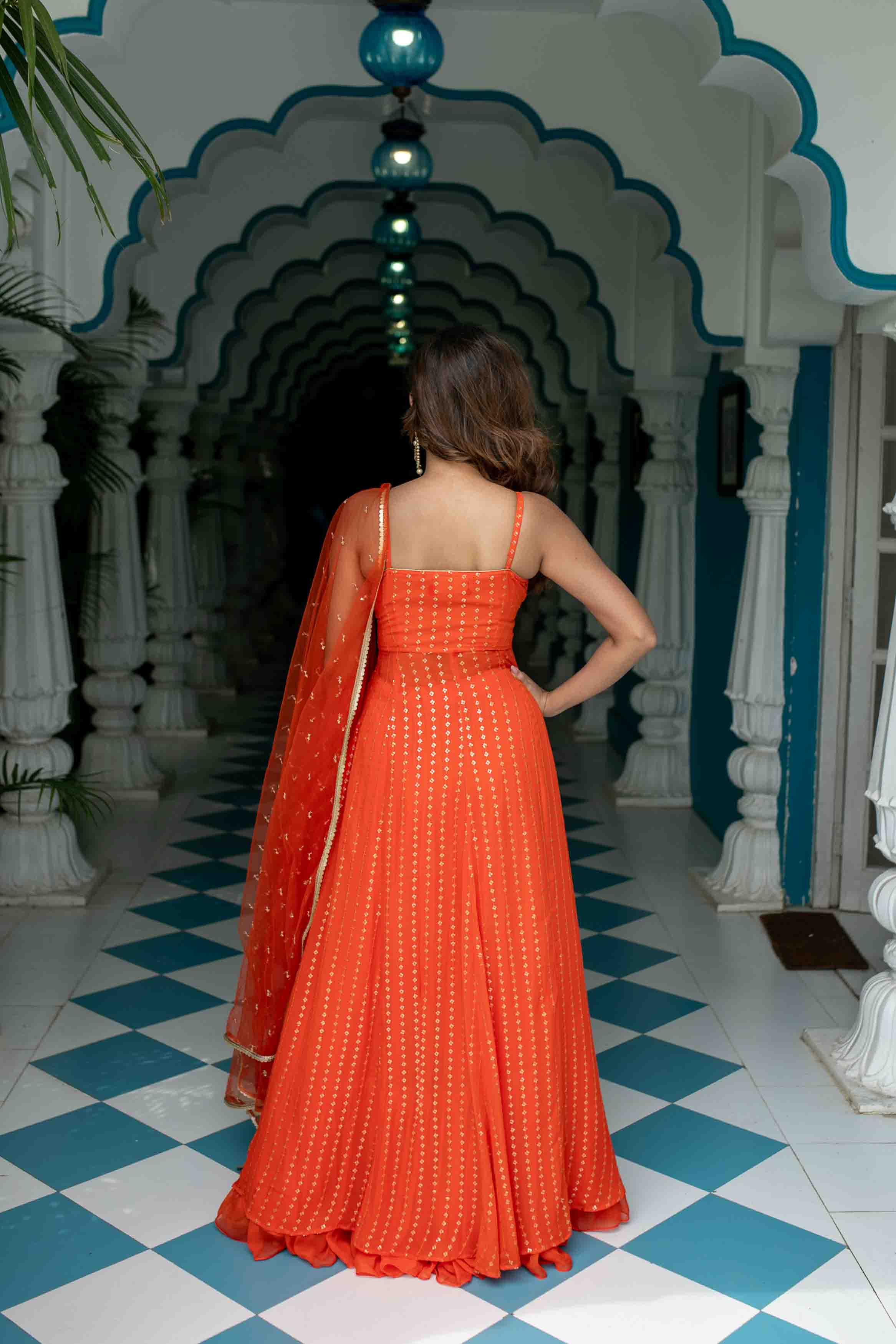 Women's Orange Long Slit Kurta With Skirt - Label Shaurya Sanadhya