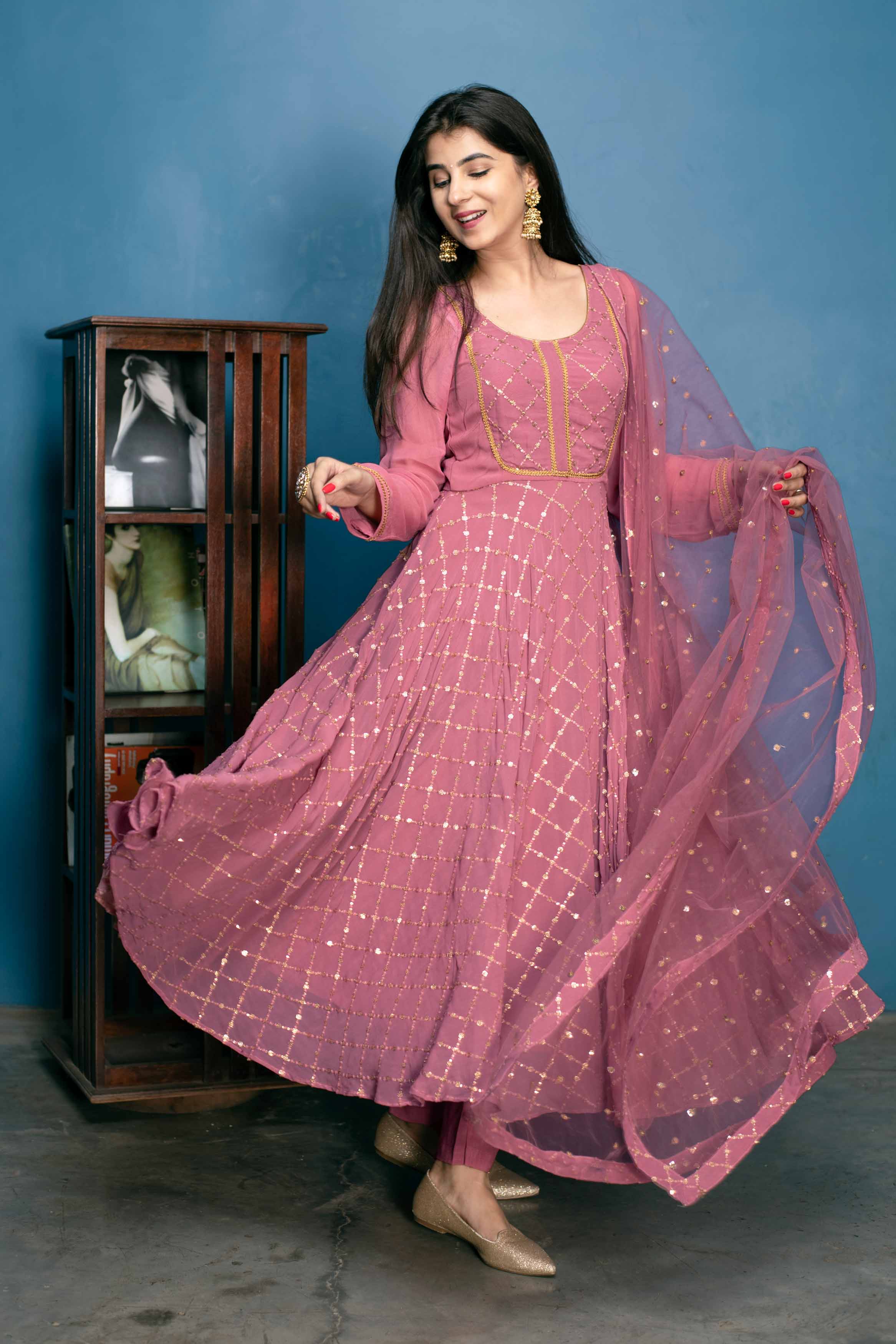 Buy Women's Dusty Pink Thred And Sequin Work Anarkali Set - Label Shaurya Sandhya | Trendia Pink / L | Trendia Global Buy Women's Dusty Pink Thred And Sequin Work Anarkali Set - Label Shaurya Sandhya | Trendia Pink / L | Trendia Global