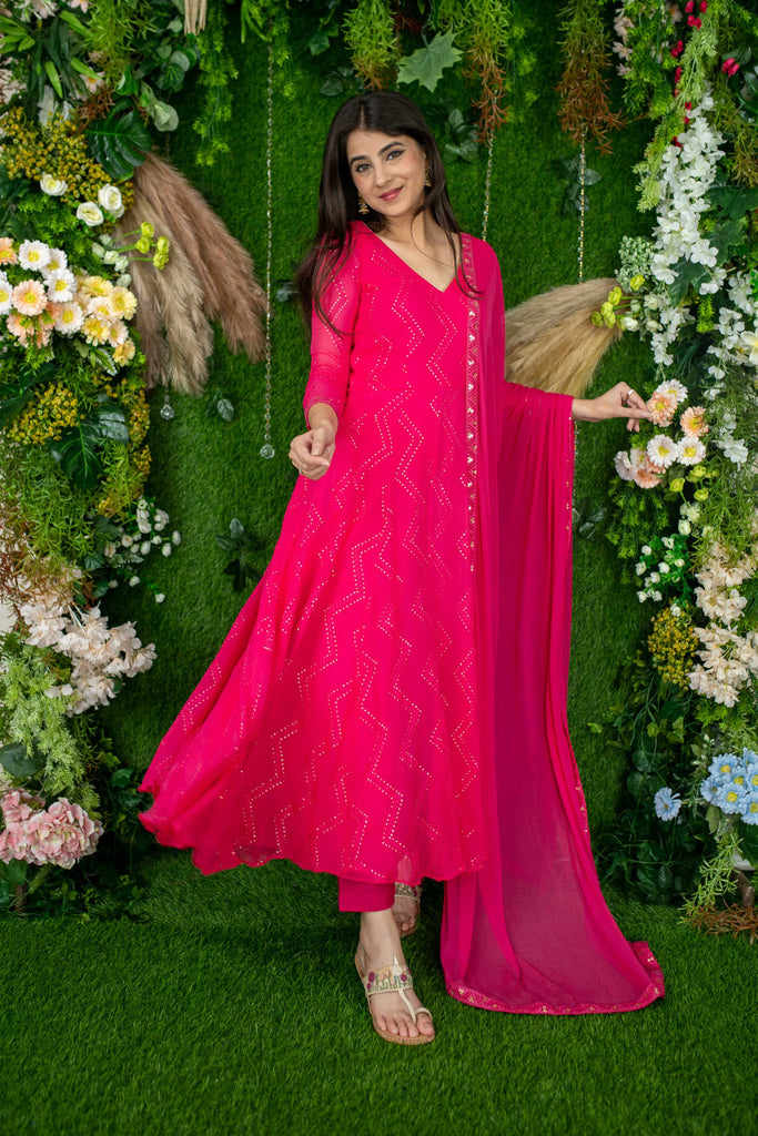 Women's Pink Thread Work Anarkali