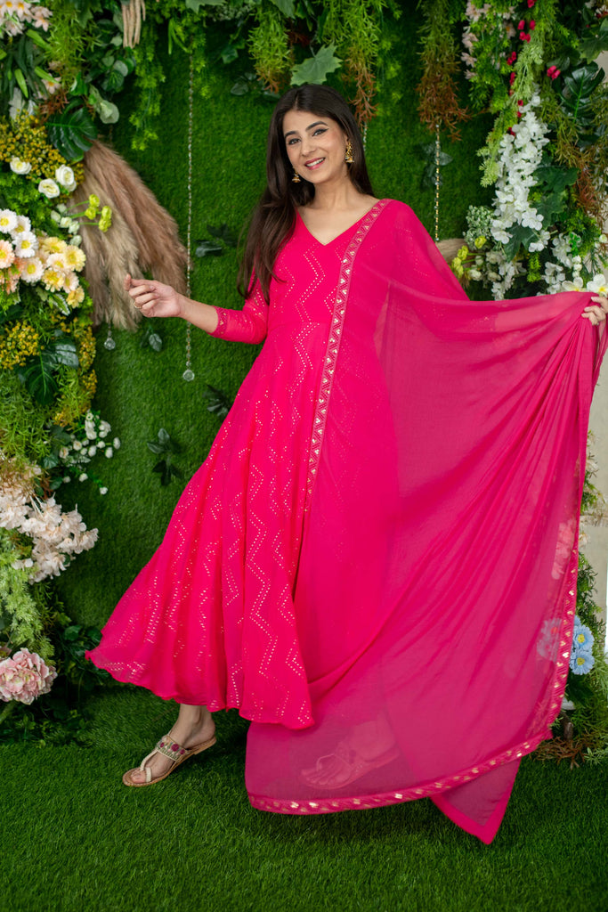Women's Pink Thread Work Anarkali